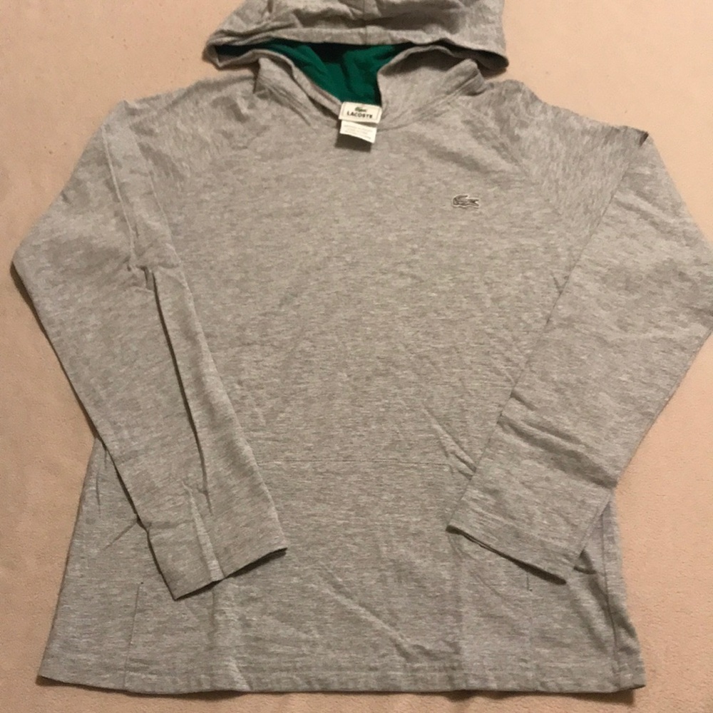 Lacoste boys gray hoodie with pockets Size 10